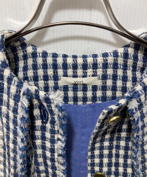 YORI（ヨリ）yori (ヨリ) 25SS/セーラーリボンギンガムツイードジレ ネイビー サイズ:Fの古着・服飾アイテム