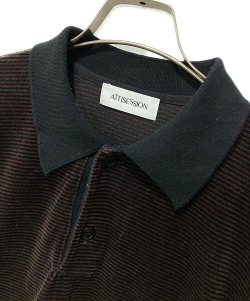 ATTISESSION（アティセッション）ATTISESSION (アティセッション) ベロア ボーダー ポロシャツ ブラウン サイズ:FREEの古着・服飾アイテム