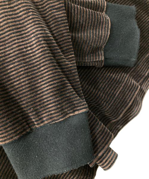 ATTISESSION（アティセッション）ATTISESSION (アティセッション) ベロア ボーダー ポロシャツ ブラウン サイズ:FREEの古着・服飾アイテム