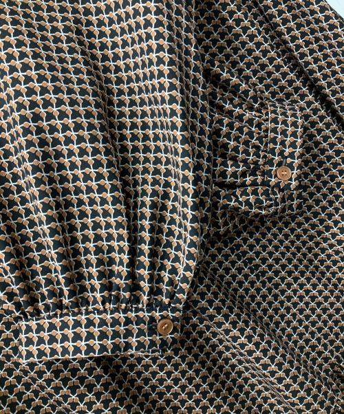 BALLSEY（ボールジィ）BALLSEY (ボールジィ) アイビープリント ギャザーネックワンピース ブラック×ブラウン サイズ:36の古着・服飾アイテム