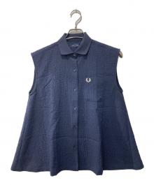 FRED PERRY×RAY BEAMS（フレッドペリー×レイ ビームス）の古着「ニットカラーシャーリングノースリーブシャツ」｜ネイビー
