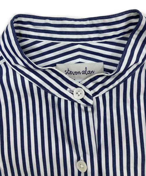 STEVEN ALAN（スティーブンアラン）STEVEN ALAN (スティーブンアラン) ストライプバンドカラーシャツ ネイビー サイズ:Mの古着・服飾アイテム