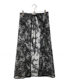 yae（ヤエ）の古着「Flower spangle wrap skirt/フラワースパンコールラップスカート」｜ブラック