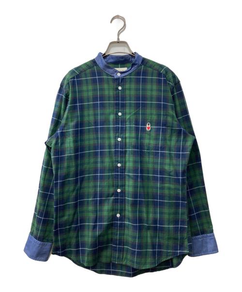 MACKINTOSH PHILOSOPHY（マッキントッシュ フィロソフィー）MACKINTOSH PHILOSOPHY (マッキントッシュ フィロソフィー) バンドカラーシャツ グリーン×ネイビー サイズ:40の古着・服飾アイテム