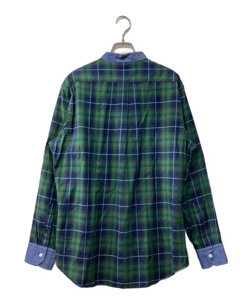MACKINTOSH PHILOSOPHY（マッキントッシュ フィロソフィー）MACKINTOSH PHILOSOPHY (マッキントッシュ フィロソフィー) バンドカラーシャツ グリーン×ネイビー サイズ:40の古着・服飾アイテム