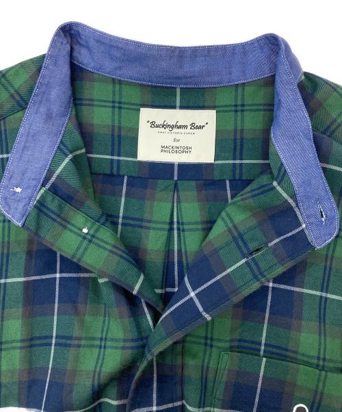 MACKINTOSH PHILOSOPHY（マッキントッシュ フィロソフィー）MACKINTOSH PHILOSOPHY (マッキントッシュ フィロソフィー) バンドカラーシャツ グリーン×ネイビー サイズ:40の古着・服飾アイテム