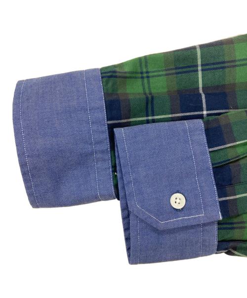 MACKINTOSH PHILOSOPHY（マッキントッシュ フィロソフィー）MACKINTOSH PHILOSOPHY (マッキントッシュ フィロソフィー) バンドカラーシャツ グリーン×ネイビー サイズ:40の古着・服飾アイテム