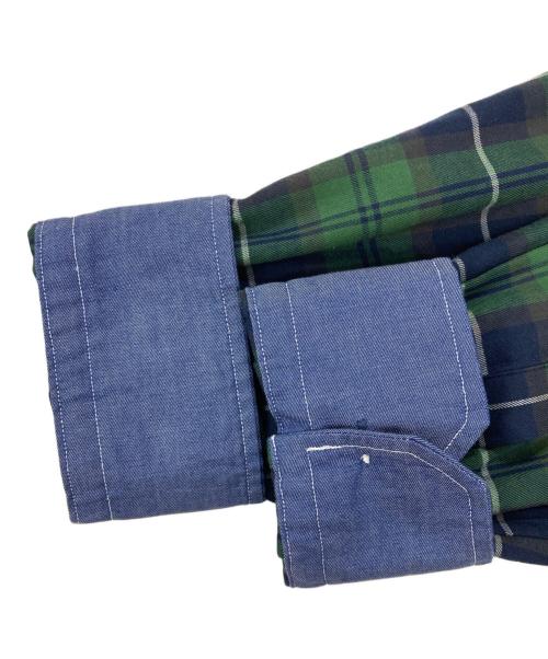 MACKINTOSH PHILOSOPHY（マッキントッシュ フィロソフィー）MACKINTOSH PHILOSOPHY (マッキントッシュ フィロソフィー) バンドカラーシャツ グリーン×ネイビー サイズ:40の古着・服飾アイテム