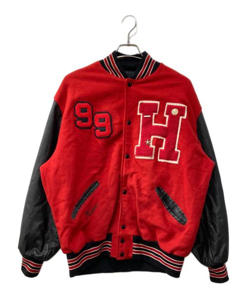 DeLong（-）DeLong (-) 90s/レザー切替スタジャン/アワードジャケット レッド サイズ:XLの古着・服飾アイテム