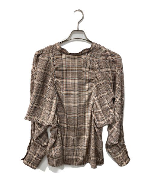 furfur（ファーファー）furfur (ファーファー) 変形スリーブボウタイブラウス ブラウン サイズ:Fの古着・服飾アイテム