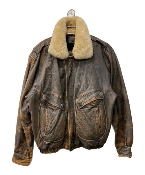 USED（ユーズド）USED (ユーズド) ライナー付きレザーフライトジャケット ブラウン サイズ:42の古着・服飾アイテム