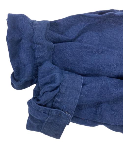 nest Robe（ネストローブ）nest Robe (ネストローブ) ステッチ刺繍ピンタックギャザー スタンドカラーリネンロングシャツワンピース ネイビー サイズ:表記なしの古着・服飾アイテム