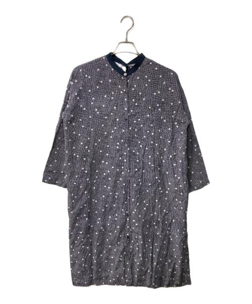 YUNI（ユニ）yuni (ユニ) ドットプリント シャツワンピース ネイビー サイズ:Fの古着・服飾アイテム