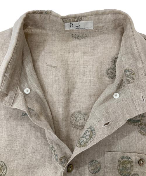 PAPAS（パパス）PAPAS (パパス) 半袖リネンシャツ ベージュ サイズ:Lの古着・服飾アイテム
