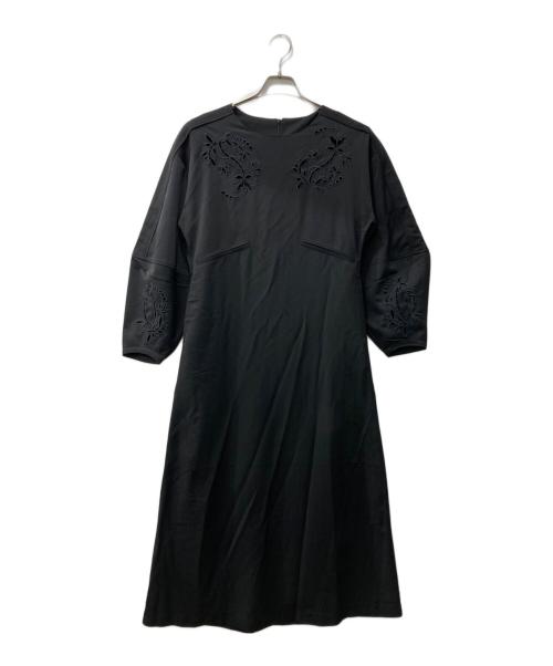 willfully（ウィルフリー）willfully (ウィルフリー) hollow out embroidery volume sleeve OP/長袖ワンピース ブラック サイズ:Freeの古着・服飾アイテム
