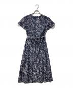 SHIPSシップス）の古着「フラワープリントVネックワンピース」｜ネイビー