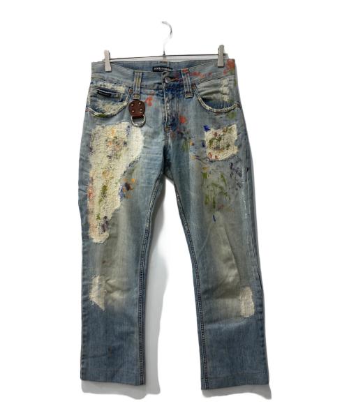 DOLCE & GABBANA（ドルチェ＆ガッバーナ）DOLCE & GABBANA (ドルチェ＆ガッバーナ) ペイント加工ダメージデニムパンツ インディゴ サイズ:44の古着・服飾アイテム