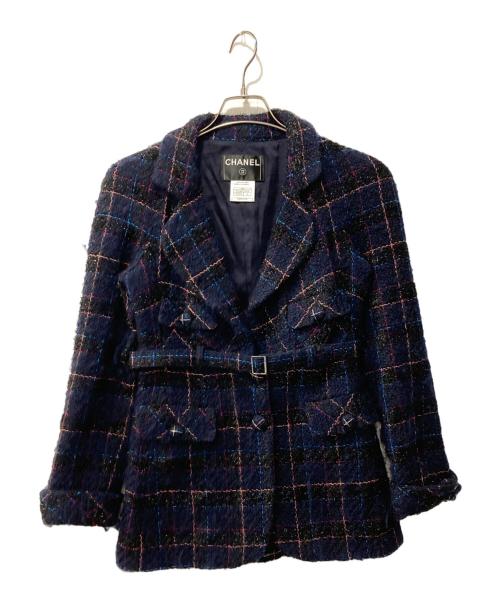 CHANEL（シャネル）CHANEL (シャネル) ツイードベルテッドセットアップ ネイビー サイズ:38の古着・服飾アイテム