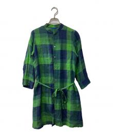Pal'las Palace（パラスパレス）の古着「チェックリネンロングシャツ」｜グリーン×ネイビー