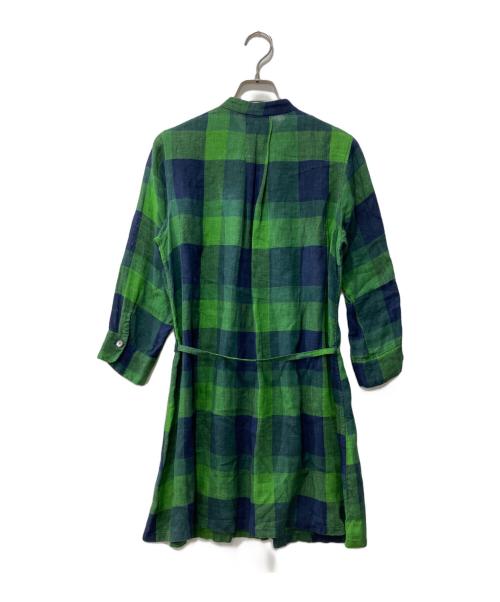 Pal'las Palace（パラスパレス）Pal'las Palace (パラスパレス) チェックリネンロングシャツ グリーン×ネイビー サイズ:2の古着・服飾アイテム