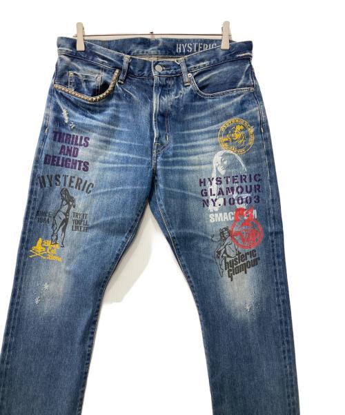 Hysteric Glamour（ヒステリックグラマー）Hysteric Glamour (ヒステリックグラマー) スタッズポケット ヒスガールペイント ストレートデニムパンツ インディゴ サイズ:32の古着・服飾アイテム