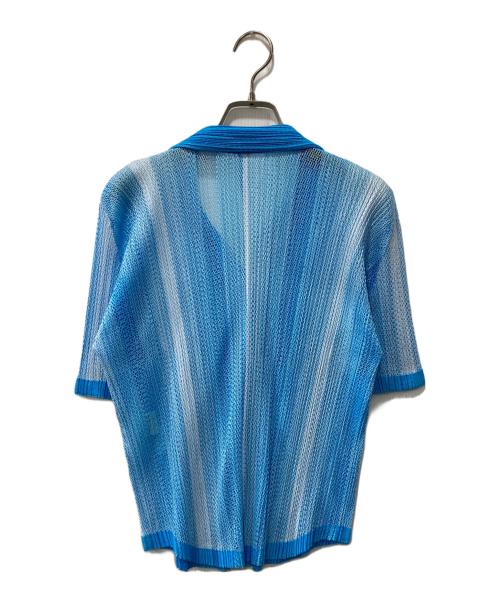 PLEATS PLEASE（プリーツプリーズ）PLEATS PLEASE (プリーツプリーズ) 半袖メッシュカーディガン ブルー サイズ:３の古着・服飾アイテム