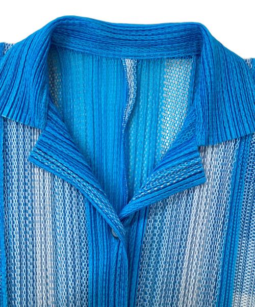 PLEATS PLEASE（プリーツプリーズ）PLEATS PLEASE (プリーツプリーズ) 半袖メッシュカーディガン ブルー サイズ:３の古着・服飾アイテム