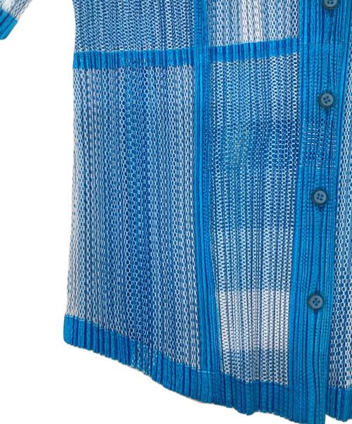 PLEATS PLEASE（プリーツプリーズ）PLEATS PLEASE (プリーツプリーズ) 半袖メッシュカーディガン ブルー サイズ:３の古着・服飾アイテム