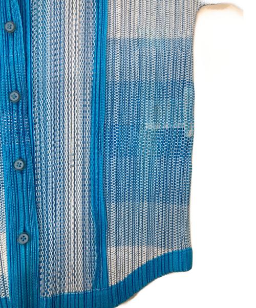 PLEATS PLEASE（プリーツプリーズ）PLEATS PLEASE (プリーツプリーズ) 半袖メッシュカーディガン ブルー サイズ:３の古着・服飾アイテム