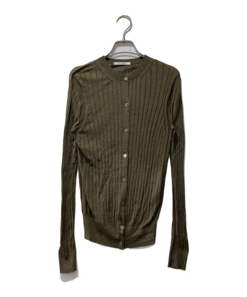 SLOANE（スローン）SLOANE (スローン) 18G シルク ワイドリブ クルーネック カーディガン カーキ サイズ:３の古着・服飾アイテム