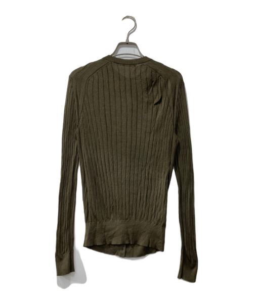 SLOANE（スローン）SLOANE (スローン) 18G シルク ワイドリブ クルーネック カーディガン カーキ サイズ:３の古着・服飾アイテム