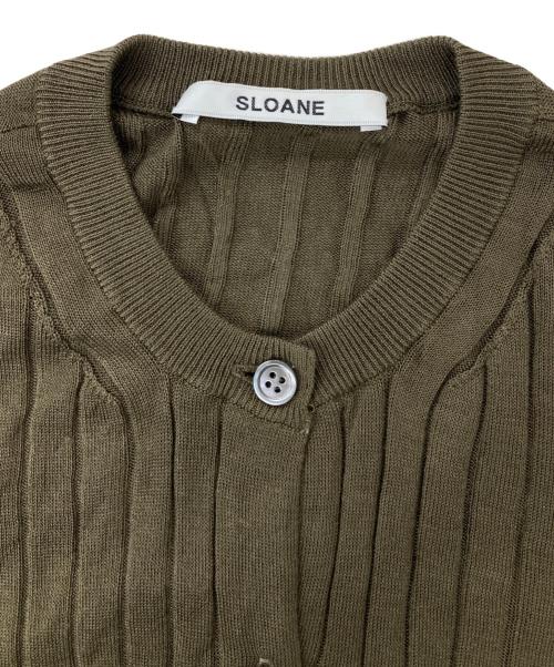 SLOANE（スローン）SLOANE (スローン) 18G シルク ワイドリブ クルーネック カーディガン カーキ サイズ:３の古着・服飾アイテム