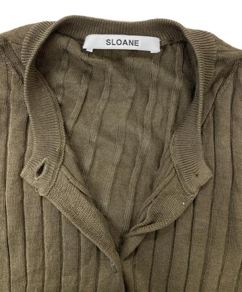 SLOANE（スローン）SLOANE (スローン) 18G シルク ワイドリブ クルーネック カーディガン カーキ サイズ:３の古着・服飾アイテム
