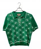 GUCCIグッチ）の古着「ジャカード コットン×ウール 半袖ニット」｜グリーン