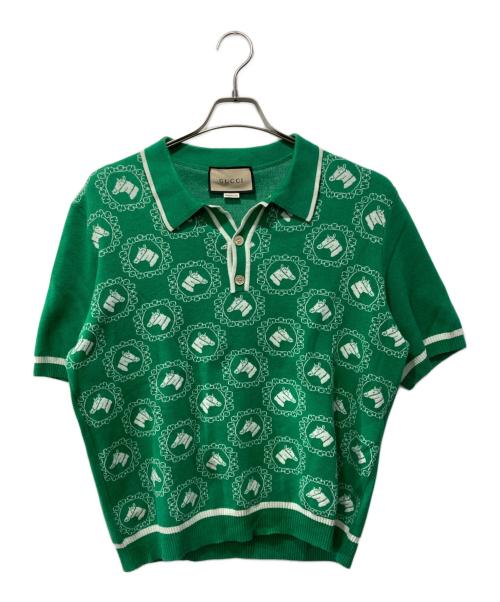 GUCCI（グッチ）GUCCI (グッチ) ジャカード コットン×ウール 半袖ニット グリーン サイズ: XXLの古着・服飾アイテム