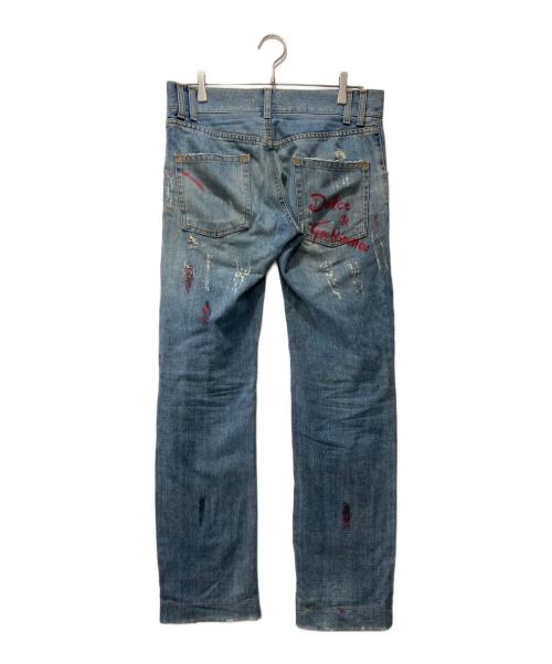 DOLCE & GABBANA（ドルチェ＆ガッバーナ）DOLCE & GABBANA (ドルチェ＆ガッバーナ) ペイント加工ダメージデニムパンツ インディゴ サイズ:44の古着・服飾アイテム