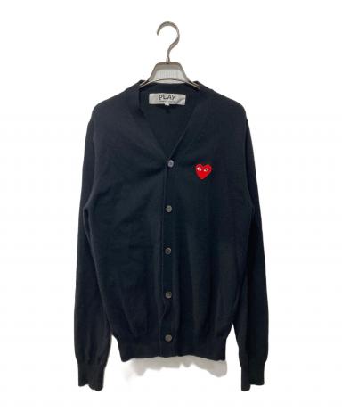 【人気モデル】コムデギャルソン ハートロゴ ウールカーディガン 黒 Sサイズ 中古・古着通販】PLAY COMME des GARCONS (プレイコムデギャルソン