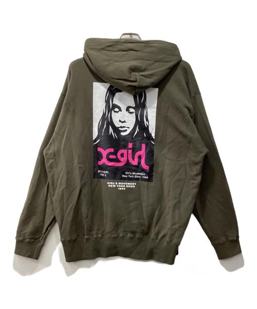 X-GIRL（エックスガール）X-GIRL (エックスガール) パーカー/FACE POSTER SWEAT HOODIE オリーブ サイズ:Lの古着・服飾アイテム
