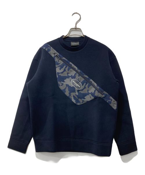 EMPORIO ARMANI（エンポリオ アルマーニ）EMPORIO ARMANI (エンポリオ アルマーニ) カモフラージュパッチジップ ネオプレーンスウェットトレーナー ネイビー サイズ:XSの古着・服飾アイテム