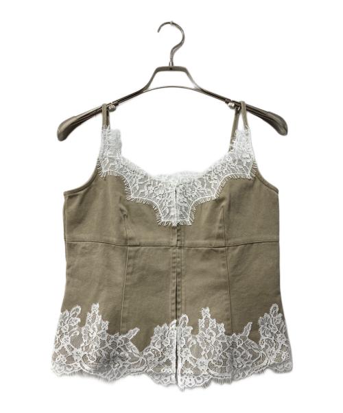 FRAY ID（フレイ アイディー）FRAY ID (フレイ アイディー) デニムレーストリムキャミトップス ブラウン サイズ:1の古着・服飾アイテム