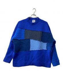 ZARA×ADER error（ザラ×アーダーエラー）の古着「パッチワーク ニット ウール セーター」｜ブルー