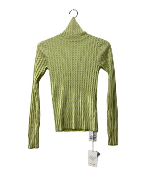 ANNUAL（アニュアル）ANNUAL (アニュアル) Checkered Rib Turtle PO/タートルネックニット グリーン サイズ:F 未使用品の古着・服飾アイテム