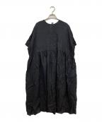 オオカミとフクロウオオカミトフクロウ）の古着「リネン半袖ワンピース」｜ブラック