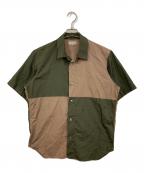 MARGARET HOWELLマーガレットハウエル）の古着「バイカラー半袖シャツ」｜ブラウン×グリーン