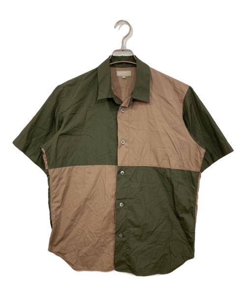 MARGARET HOWELL（マーガレットハウエル）MARGARET HOWELL (マーガレットハウエル) バイカラー半袖シャツ ブラウン×グリーン サイズ:Lの古着・服飾アイテム