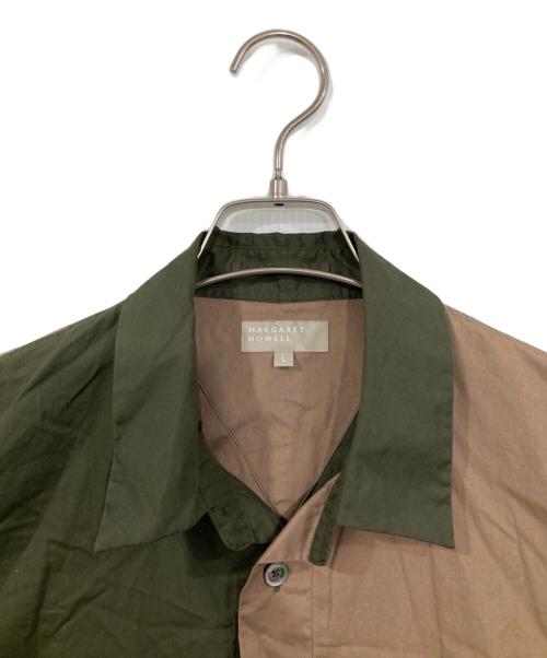 MARGARET HOWELL（マーガレットハウエル）MARGARET HOWELL (マーガレットハウエル) バイカラー半袖シャツ ブラウン×グリーン サイズ:Lの古着・服飾アイテム