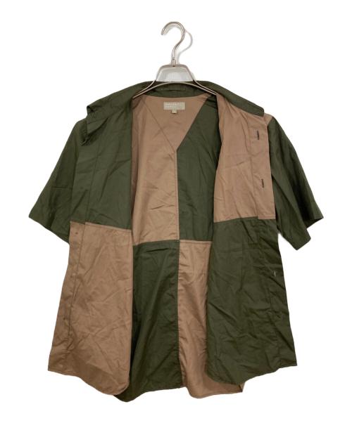 MARGARET HOWELL（マーガレットハウエル）MARGARET HOWELL (マーガレットハウエル) バイカラー半袖シャツ ブラウン×グリーン サイズ:Lの古着・服飾アイテム