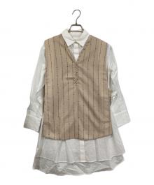 Ameri（アメリ）の古着「LOGO STRIPE VEST SET TUNIC SHIRT」｜ベージュ
