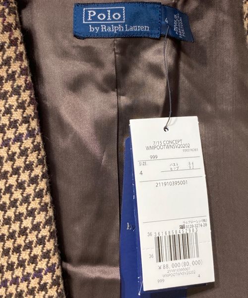 POLO RALPH LAUREN（ポロ・ラルフローレン）POLO RALPH LAUREN (ポロ・ラルフローレン) ハウンドトゥース シングルジャケット ブラウン サイズ:4の古着・服飾アイテム