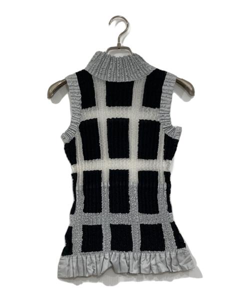 yoshiki hishinuma（ヨシキ・ヒシヌマ）yoshiki hishinuma (ヨシキ・ヒシヌマ) シワ加工プリーツノースリーブブラウス ブラック×グレー サイズ:SIZE 2の古着・服飾アイテム